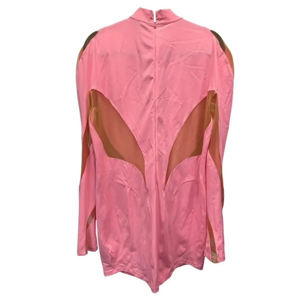 Mugler x H&M Pink Mesh Paneled Mini Dress Bodycon Long Sleeve 2XL - Picture 8 of 14